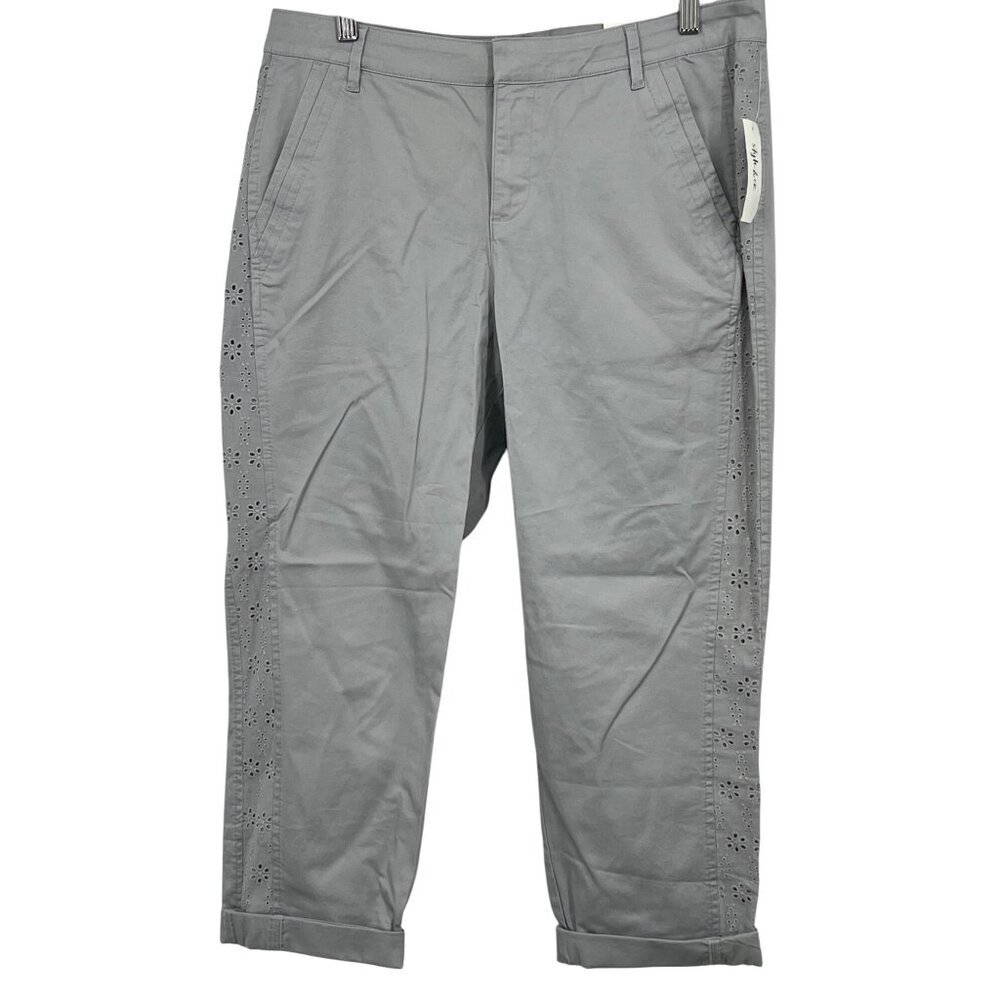 Style & Co Mid Rise Eyelet-Trim Womens Capri Pants Size 12 Gray New